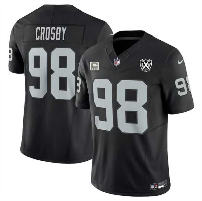 Men & Women & Youth Las Vegas Raiders #98 Maxx Crosby Black 2024 F.U.S.E With 4-Star C Patch And 65th Anniversary Patch Vapor Stitched Jersey->las vegas raiders->NFL Jersey